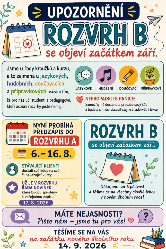 ROZVRH A  v nabídce, ROZVRH B  chystáme