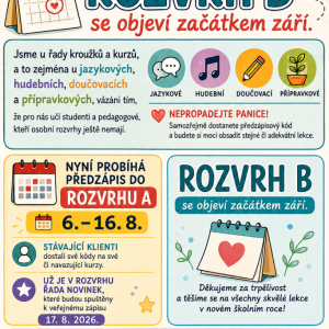 ROZVRH A  v nabídce, ROZVRH B  chystáme